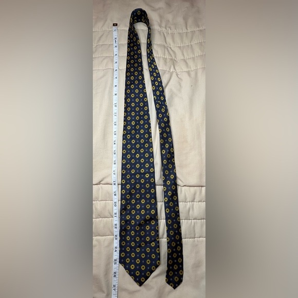 Paul Fredrick Navy and Yellow Geometric Tie - Picture 4 of 5